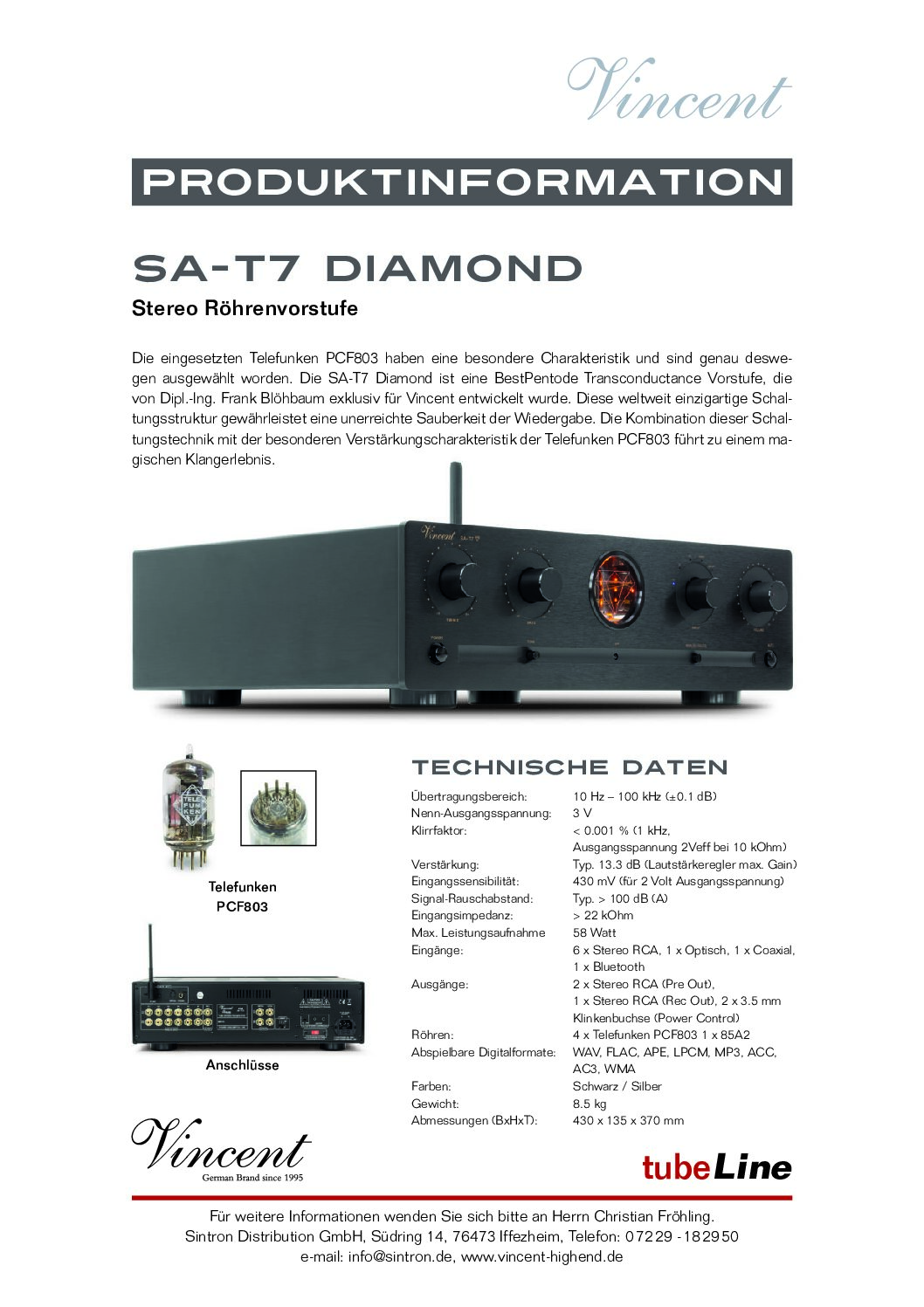 Vincent SA-T7 Diamond Röhrenvorstufe – Bild 5