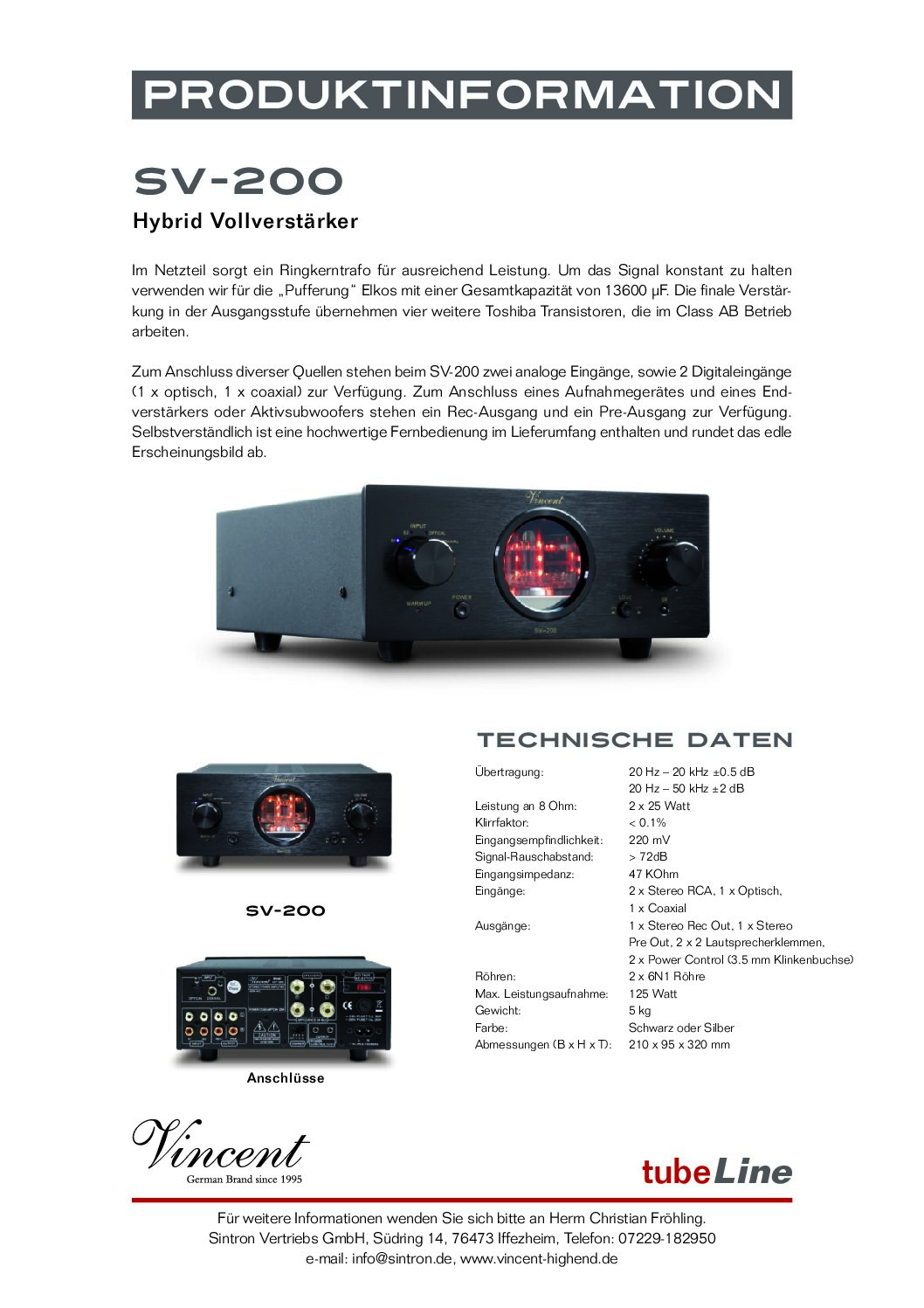 Vincent SV-200 Hybrid Stereo Vollverstärker – Bild 4