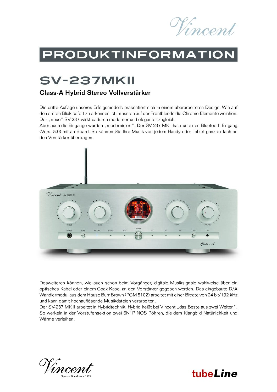 Vincent SV-237 MK II Class-A Hybrid Stereo Vollverstärker – Bild 5