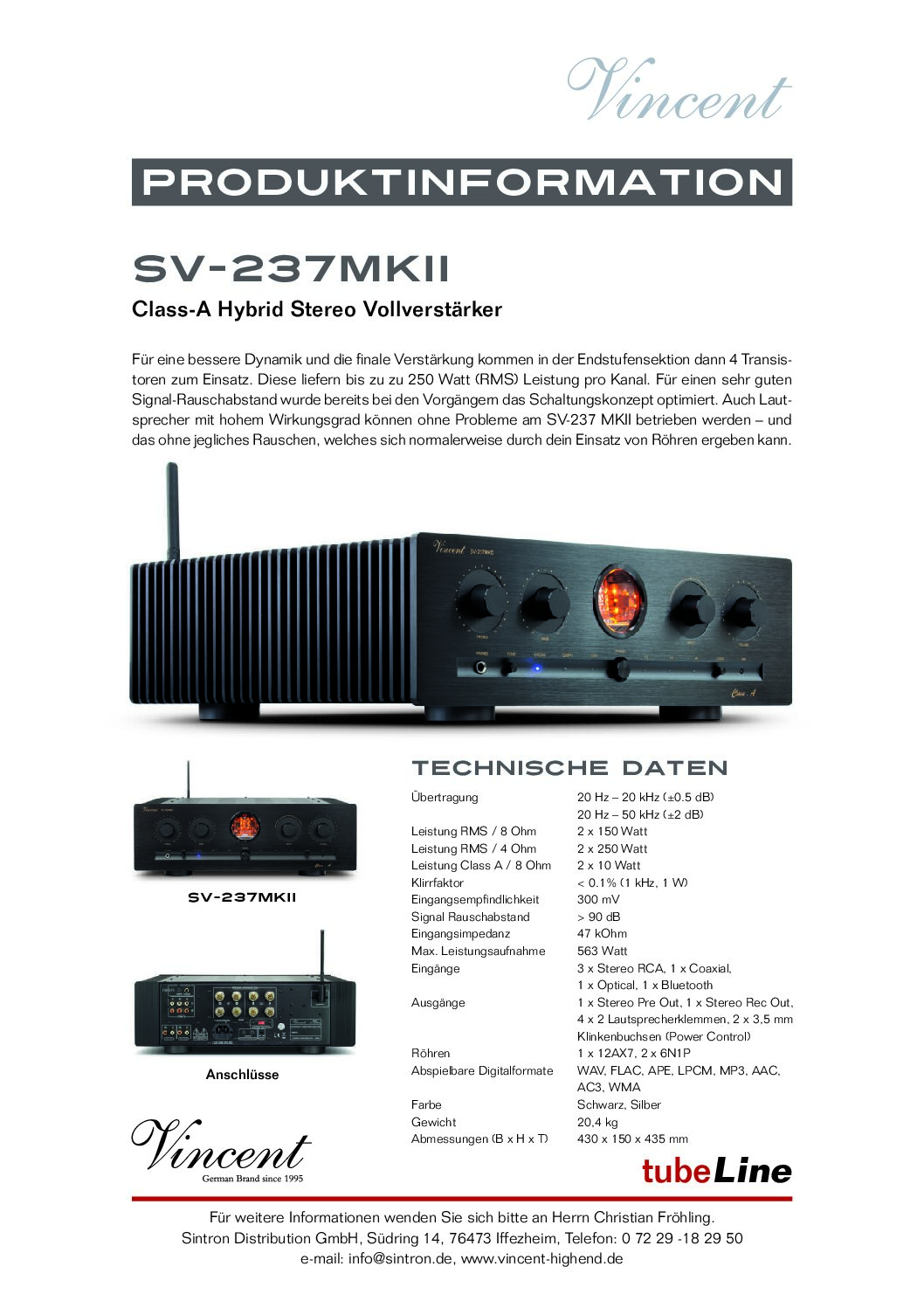 Vincent SV-237 MK II Class-A Hybrid Stereo Vollverstärker – Bild 4
